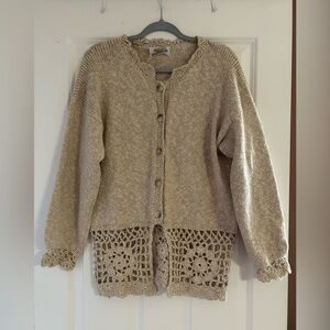 Joan Millar Cotton Linen Blend Handmade Ireland Cardigan Sweater Crochet